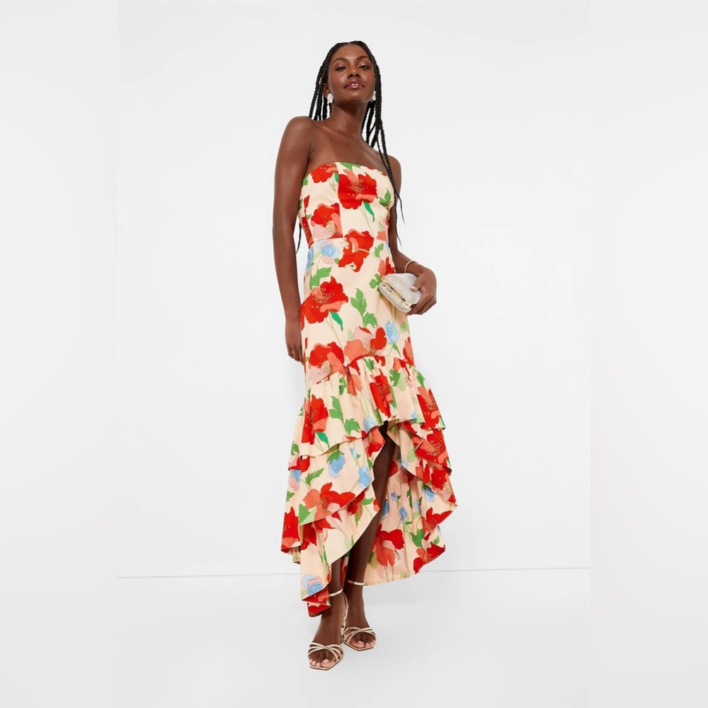 Red Multi Floral Strapless Malory Dress